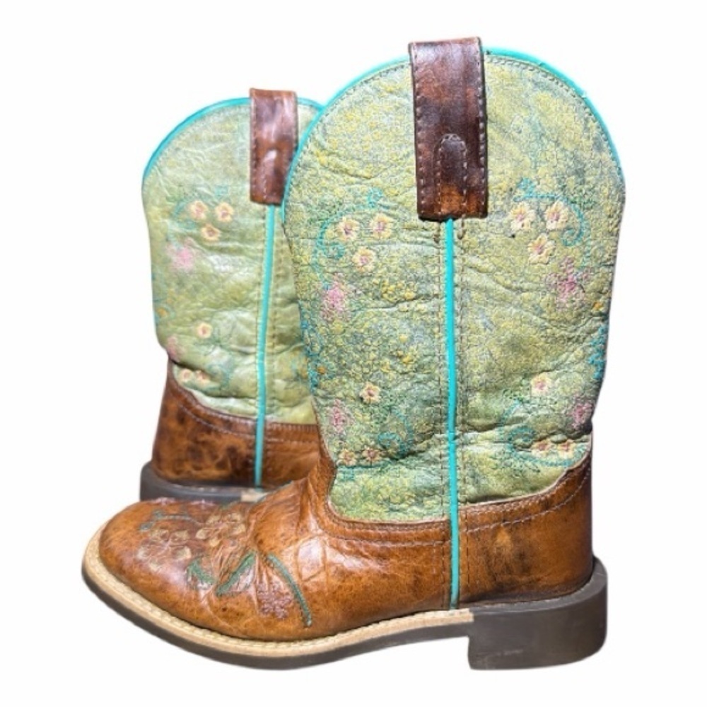 Kids Embroidered Brown and Green Boots - Picture 4 of 14